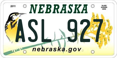 NE license plate ASL927