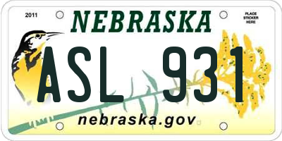 NE license plate ASL931