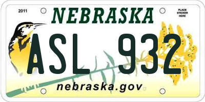 NE license plate ASL932