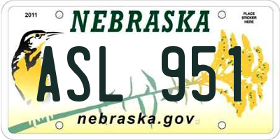 NE license plate ASL951