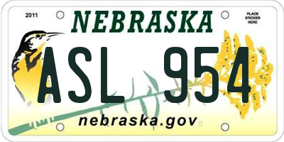 NE license plate ASL954