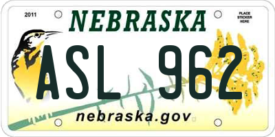 NE license plate ASL962