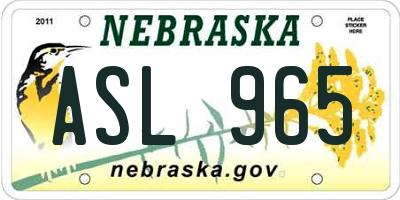 NE license plate ASL965
