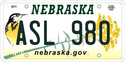 NE license plate ASL980