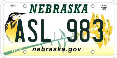NE license plate ASL983