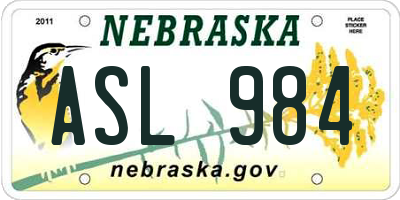 NE license plate ASL984