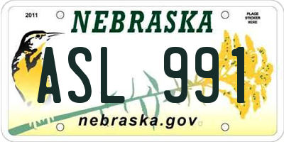 NE license plate ASL991