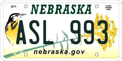 NE license plate ASL993