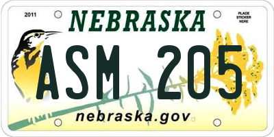 NE license plate ASM205
