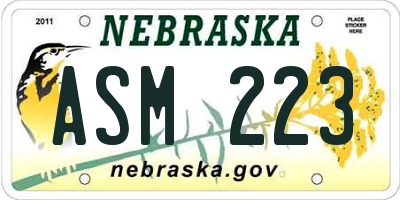 NE license plate ASM223
