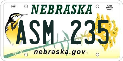 NE license plate ASM235