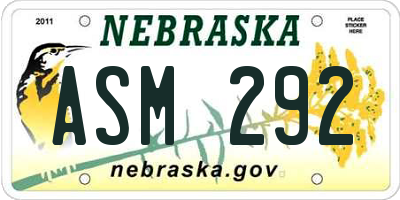 NE license plate ASM292