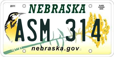 NE license plate ASM314