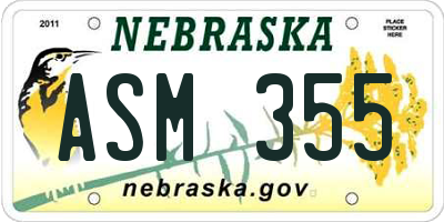 NE license plate ASM355