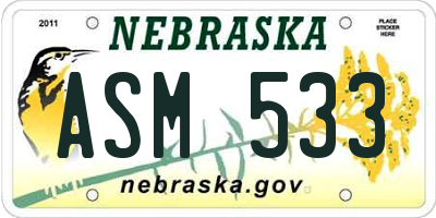 NE license plate ASM533