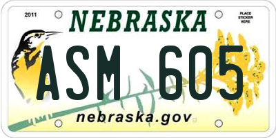 NE license plate ASM605