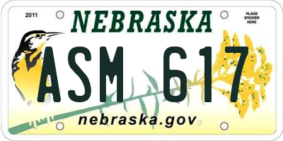 NE license plate ASM617