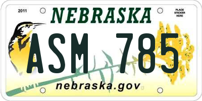 NE license plate ASM785