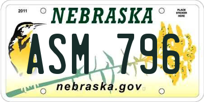 NE license plate ASM796