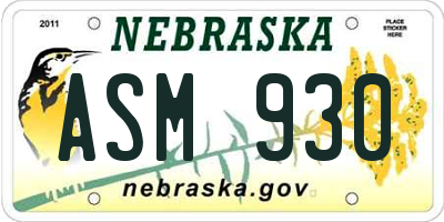 NE license plate ASM930