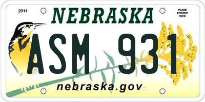 NE license plate ASM931