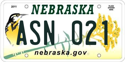 NE license plate ASN021