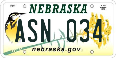 NE license plate ASN034
