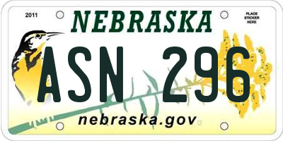 NE license plate ASN296