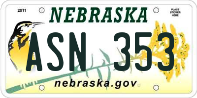 NE license plate ASN353