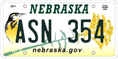 NE license plate ASN354