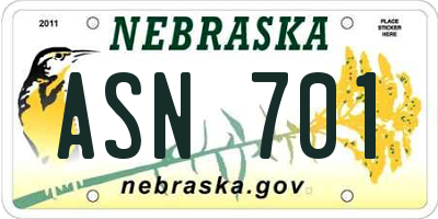 NE license plate ASN701