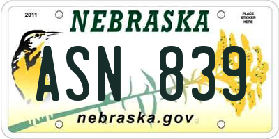 NE license plate ASN839