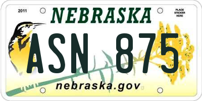 NE license plate ASN875