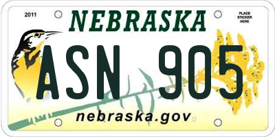 NE license plate ASN905