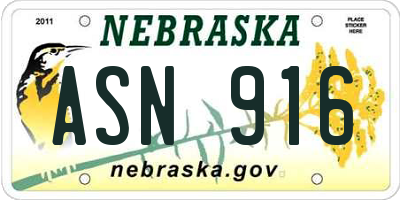 NE license plate ASN916
