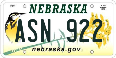 NE license plate ASN922