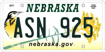 NE license plate ASN925
