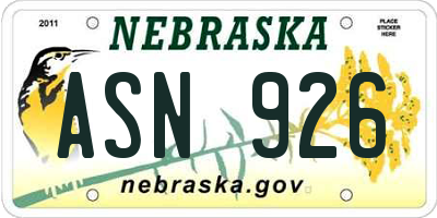 NE license plate ASN926