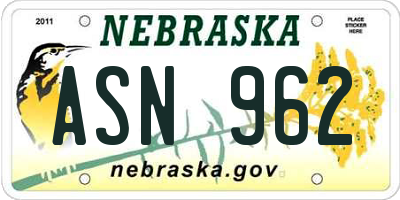 NE license plate ASN962