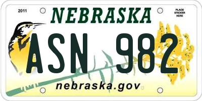 NE license plate ASN982