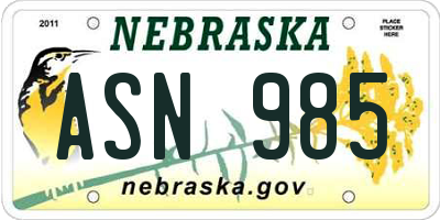 NE license plate ASN985