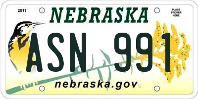 NE license plate ASN991