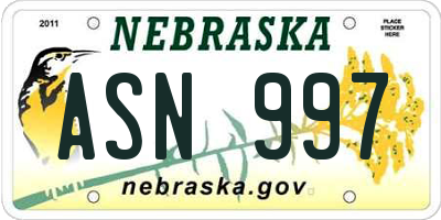 NE license plate ASN997