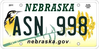 NE license plate ASN998