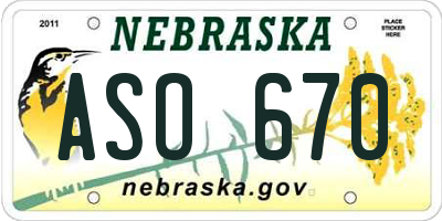 NE license plate ASO670