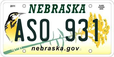 NE license plate ASO931
