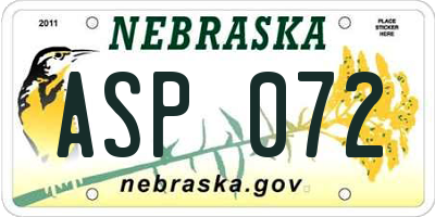 NE license plate ASP072