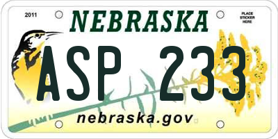 NE license plate ASP233