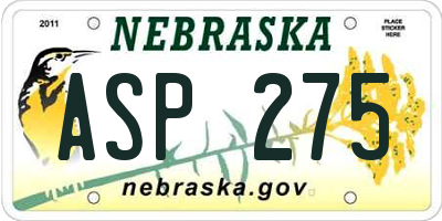 NE license plate ASP275