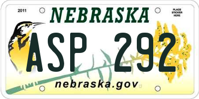 NE license plate ASP292